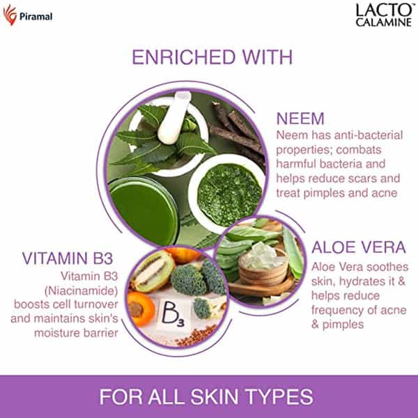 Lacto Calamine Oil Control Face Wipes With Neem, Vitamin B3 And Aloe Vera, White, 90 Count,Pack Of 3