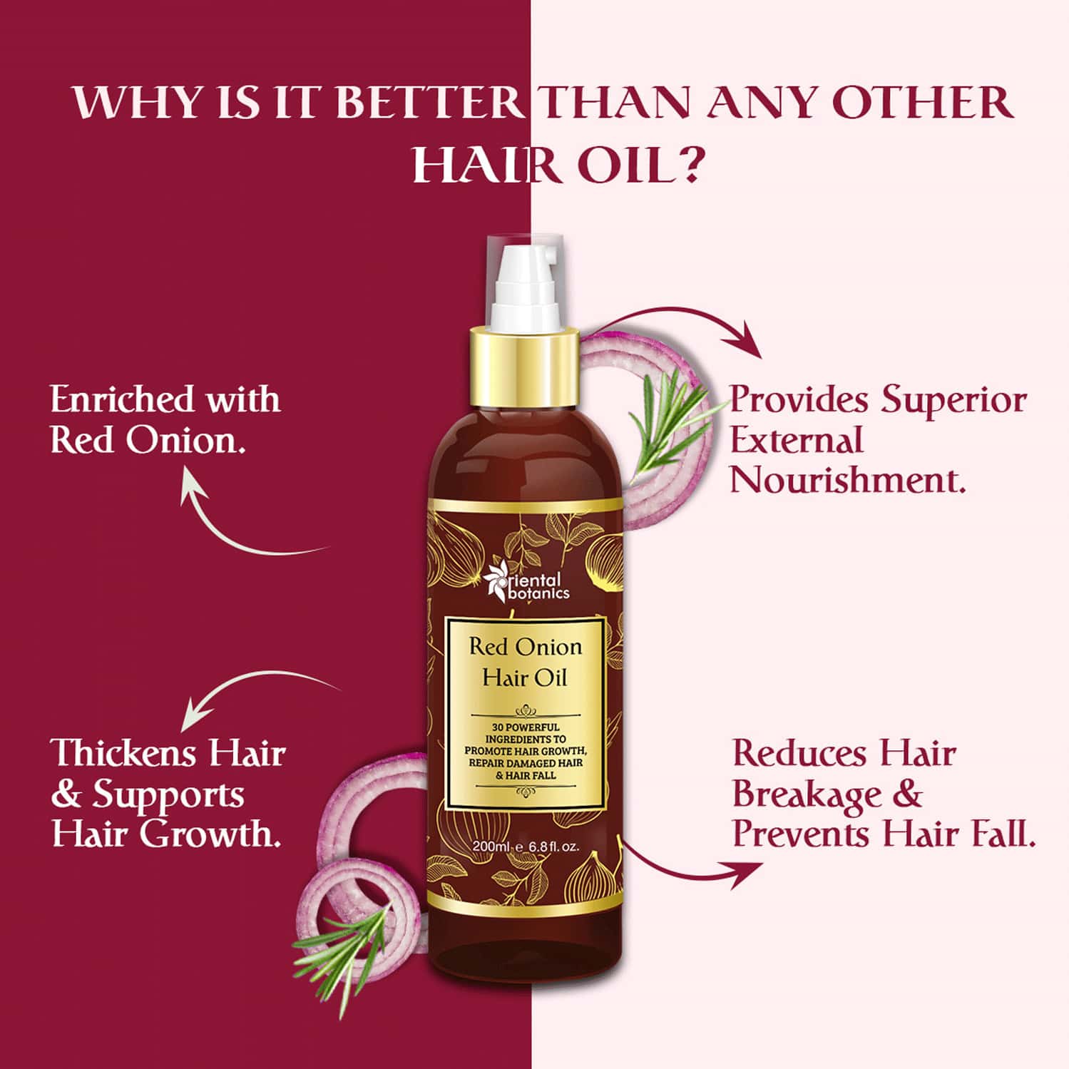 Buy ORIENTAL BOTANICS RED ONION HAIR OIL WITH COMB APPLICATOR 200ML