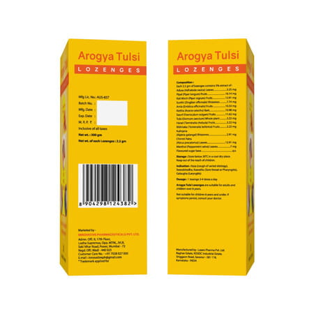 Arogya Tulsi Lozenges (Honey Lemon Flavour) 6 Tab | Cough & Sore Throat (Pack Of 20)