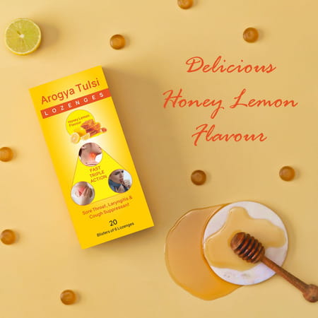 Arogya Tulsi Lozenges (Honey Lemon Flavour) 6 Tab | Cough & Sore Throat (Pack Of 20)