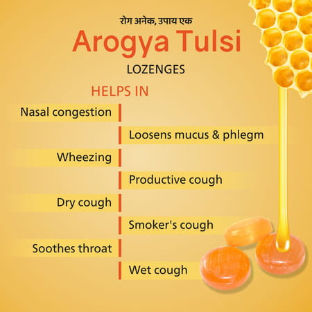 Arogya Tulsi Lozenges (Honey Lemon Flavour) 6 Tab | Cough & Sore Throat (Pack Of 20)