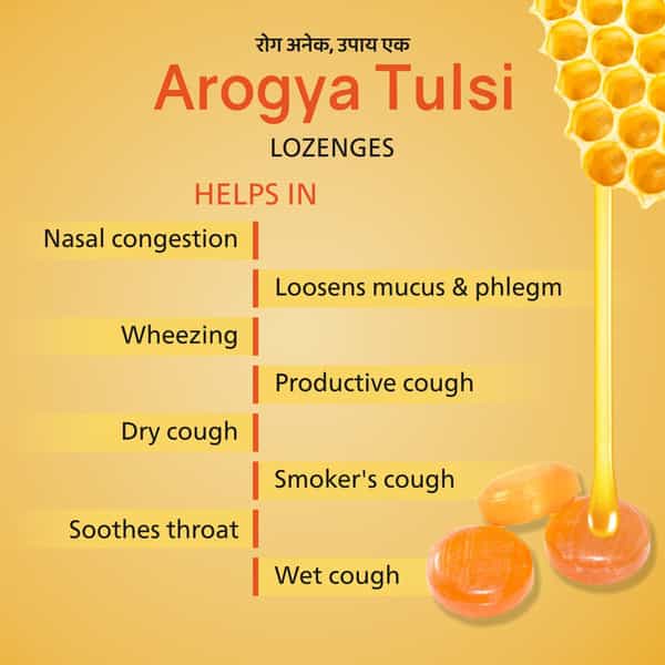 Arogya Tulsi Lozenges (Honey Lemon Flavour) 6 Tab | Cough & Sore Throat (Pack Of 20)