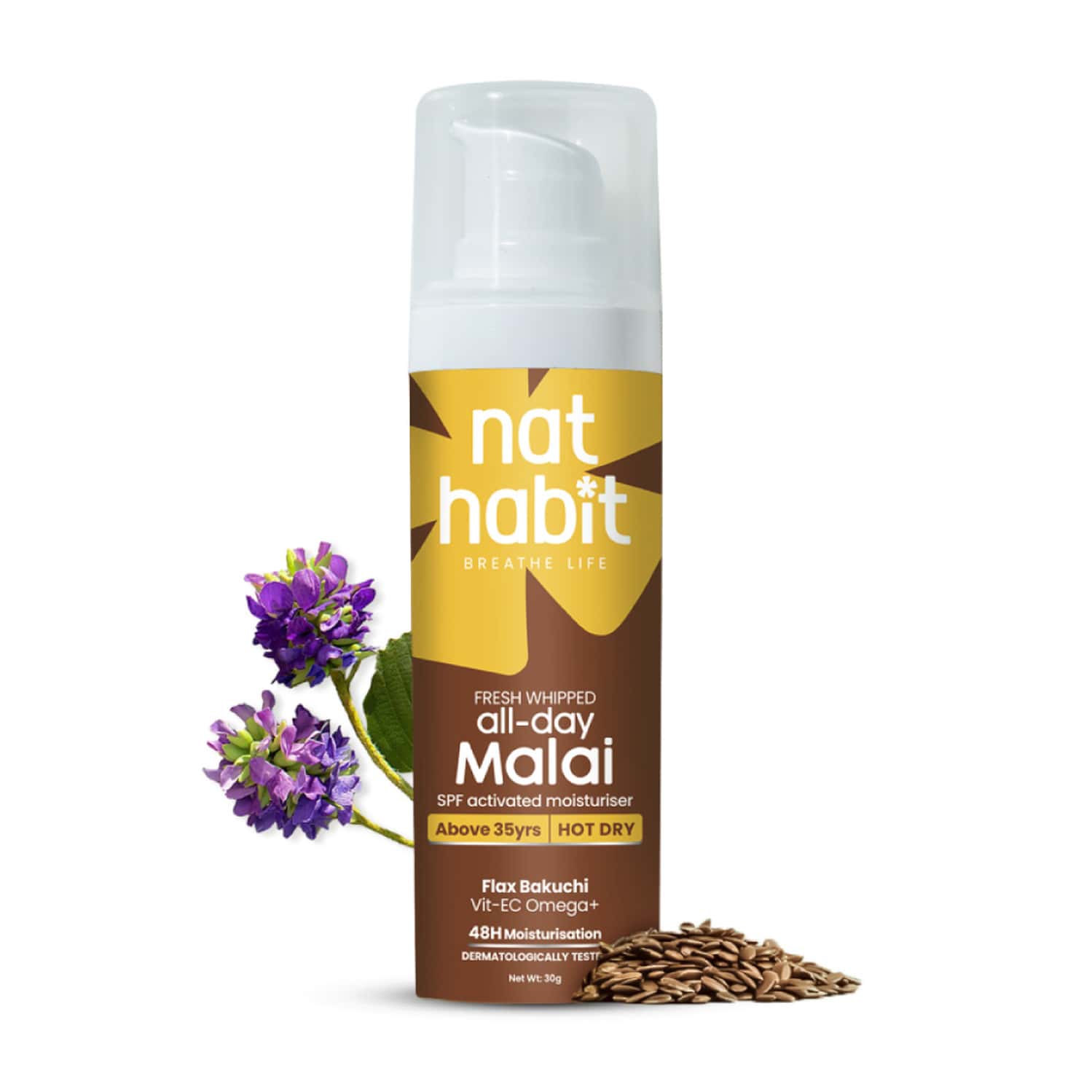 Nat Habit Flax Bakuchi Light Face Moisturizer For Glowing Skin | Vitamin E | Hot & Dry Weather - 30g