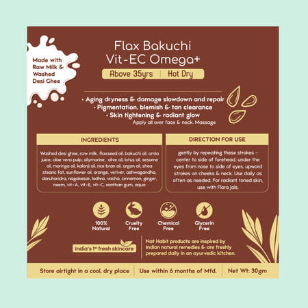 Nat Habit Flax Bakuchi Light Face Moisturizer For Glowing Skin | Vitamin E | Hot & Dry Weather - 30G