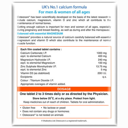 Osteocare Tablets(Calcium 400mg+Magnesium+Zinc & Vitamin D3 Tablets)