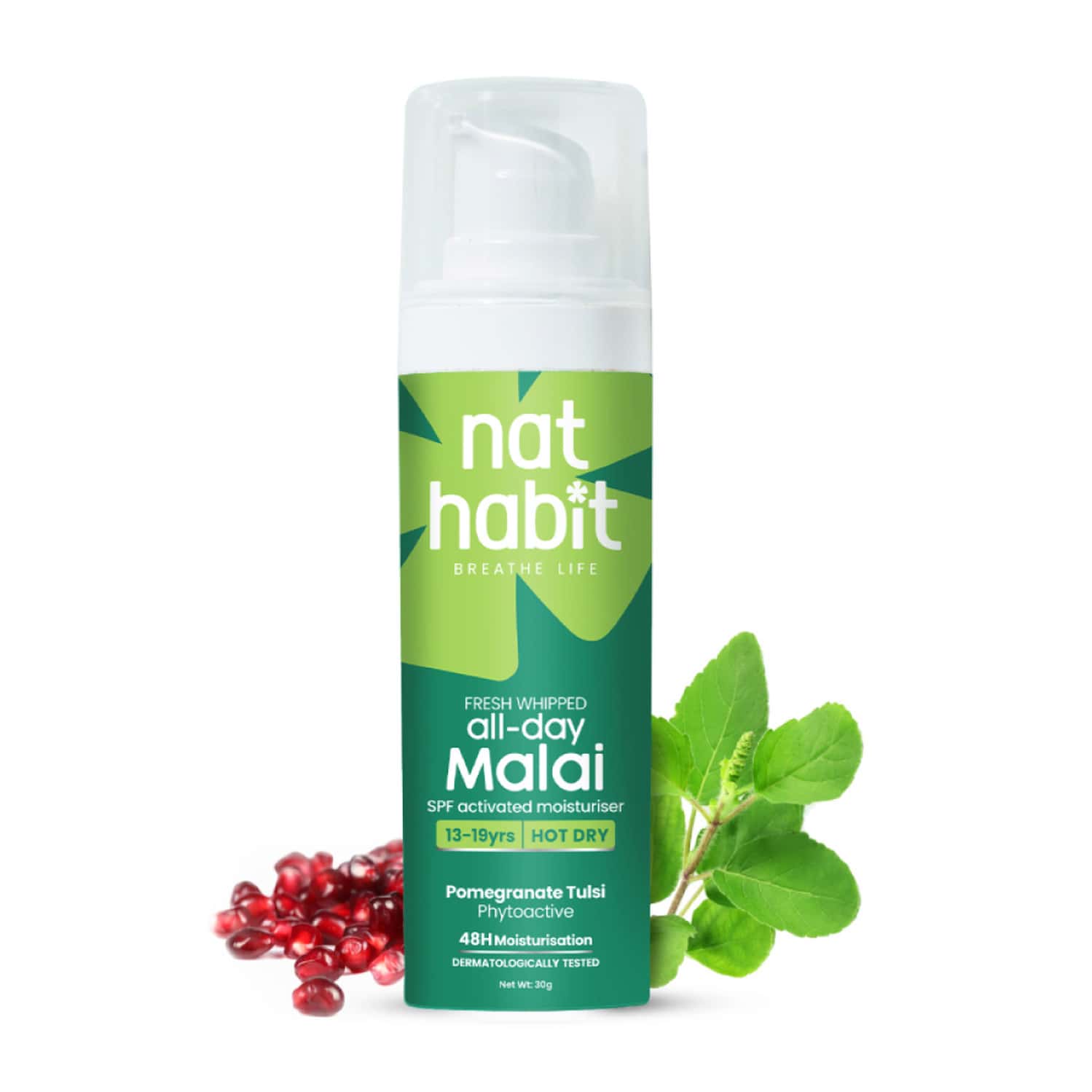 Nat Habit Pomegranate Tulsi Light Moisturizer | Non Sticky | Hot & Dry Weather - 30g
