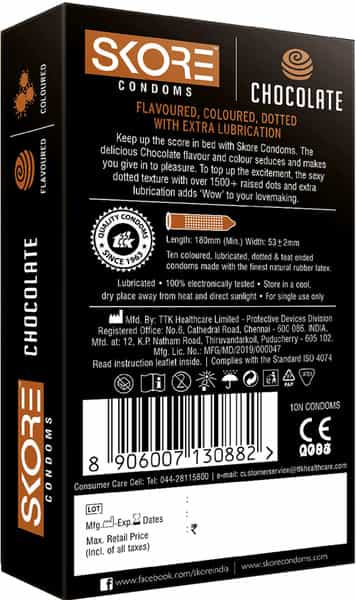 Skore Dotted Flavour Condoms (Chocolate) 10N (Pack Of 4) And Hard Rock Gel Sachet Free