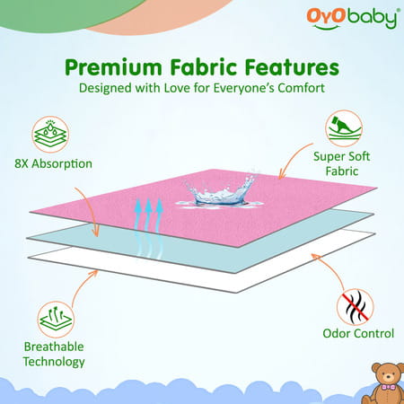 Oyo Baby Waterproof Bed Protector Baby Dry Sheet Large Pink (100 Cm X 140 Cm)