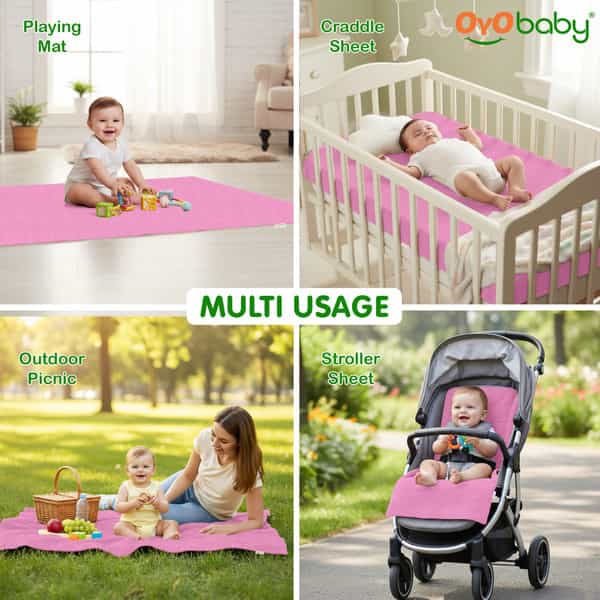 Oyo Baby Waterproof Bed Protector Baby Dry Sheet Large Pink (100 Cm X 140 Cm)