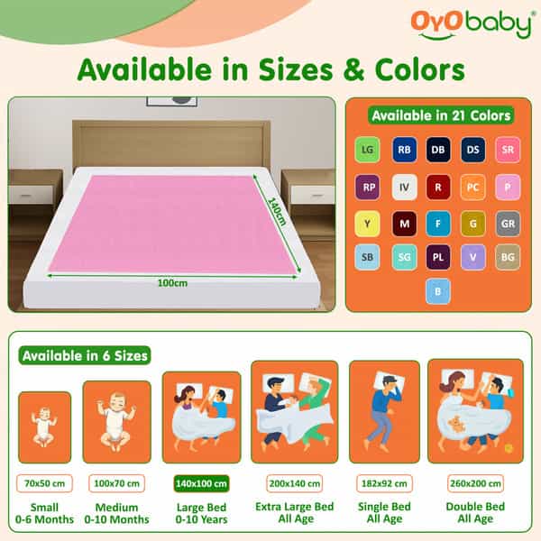 Oyo Baby Waterproof Bed Protector Baby Dry Sheet Large Pink (100 Cm X 140 Cm)