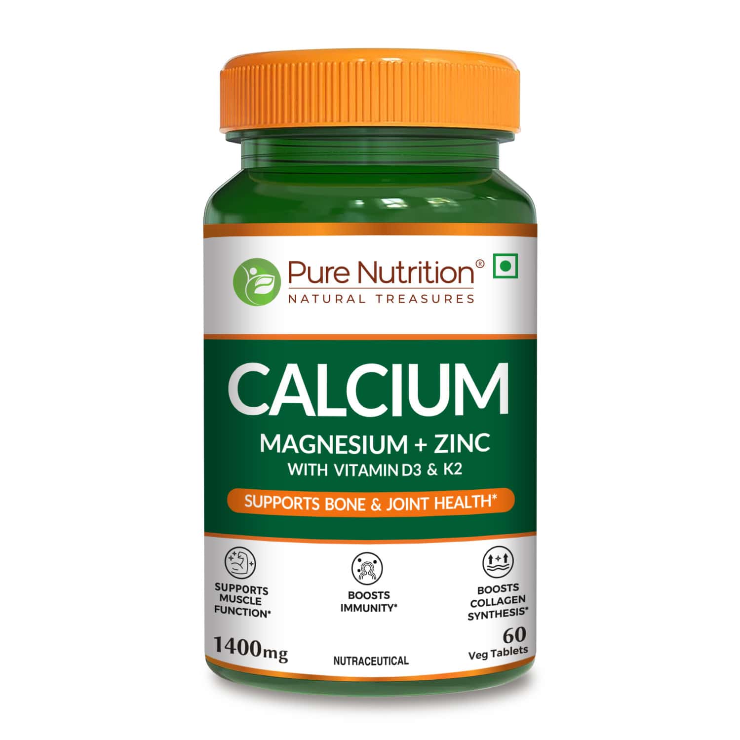 Pure Nutrition Calcium L Calcium Citrate Tablets For Bone And Muscle Health L - 60 Veg Tablets