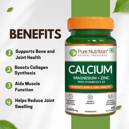 Pure Nutrition Calcium L Calcium Citrate Tablets For Bone And Muscle Health L - 60 Veg Tablets