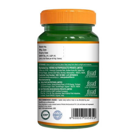 Pure Nutrition Calcium L Calcium Citrate Tablets For Bone And Muscle Health L - 60 Veg Tablets