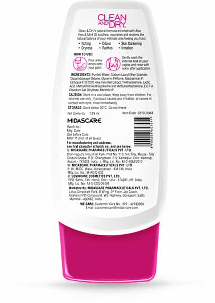 Clean And Dry Intimate Hygiene Wash 190 Ml For Women