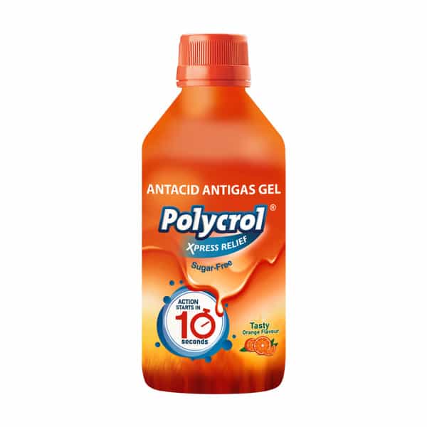 Polycrol Xpress Relief From Acidity & Gas | Antacid | Sugar Free | Orange Flavour | 200 Ml