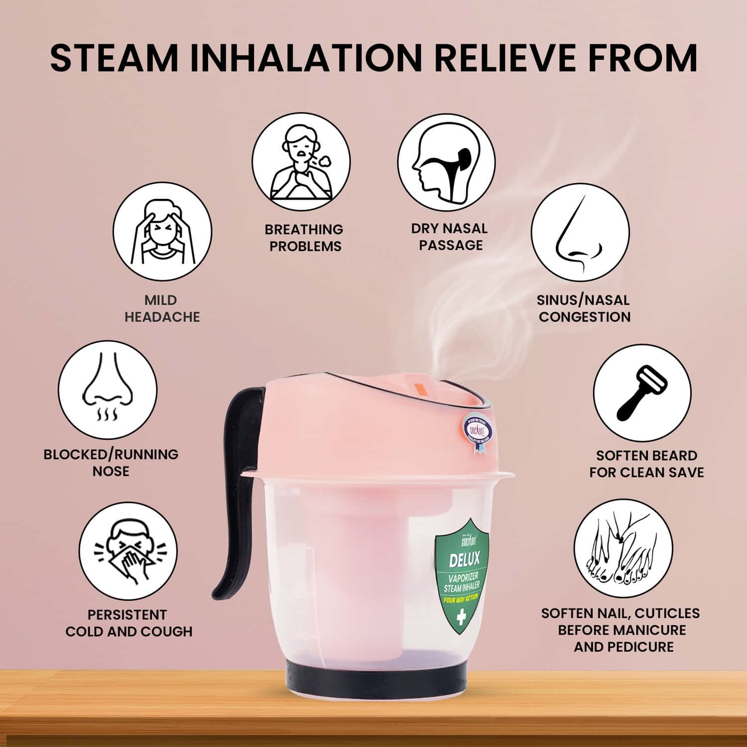 Buy CRESCENT DELUX VAPORIZER STEAMER FOR COLD AND COUGH, PINK Online
