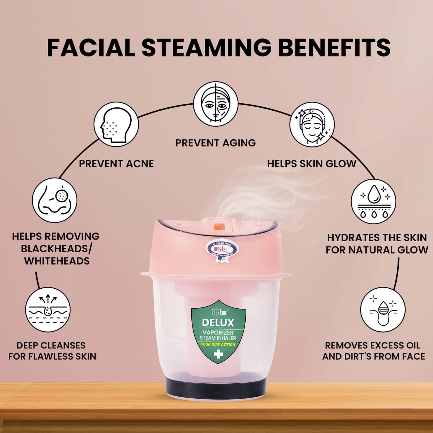 Buy CRESCENT DELUX VAPORIZER STEAMER FOR COLD AND COUGH, PINK Online