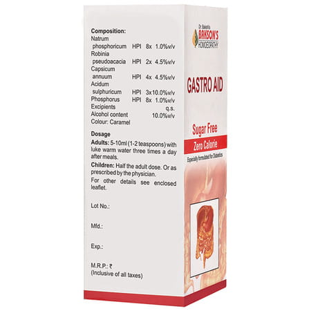 Baksons Homoeopathy Gastro Aid Syrup Sugar Free 115 Ml