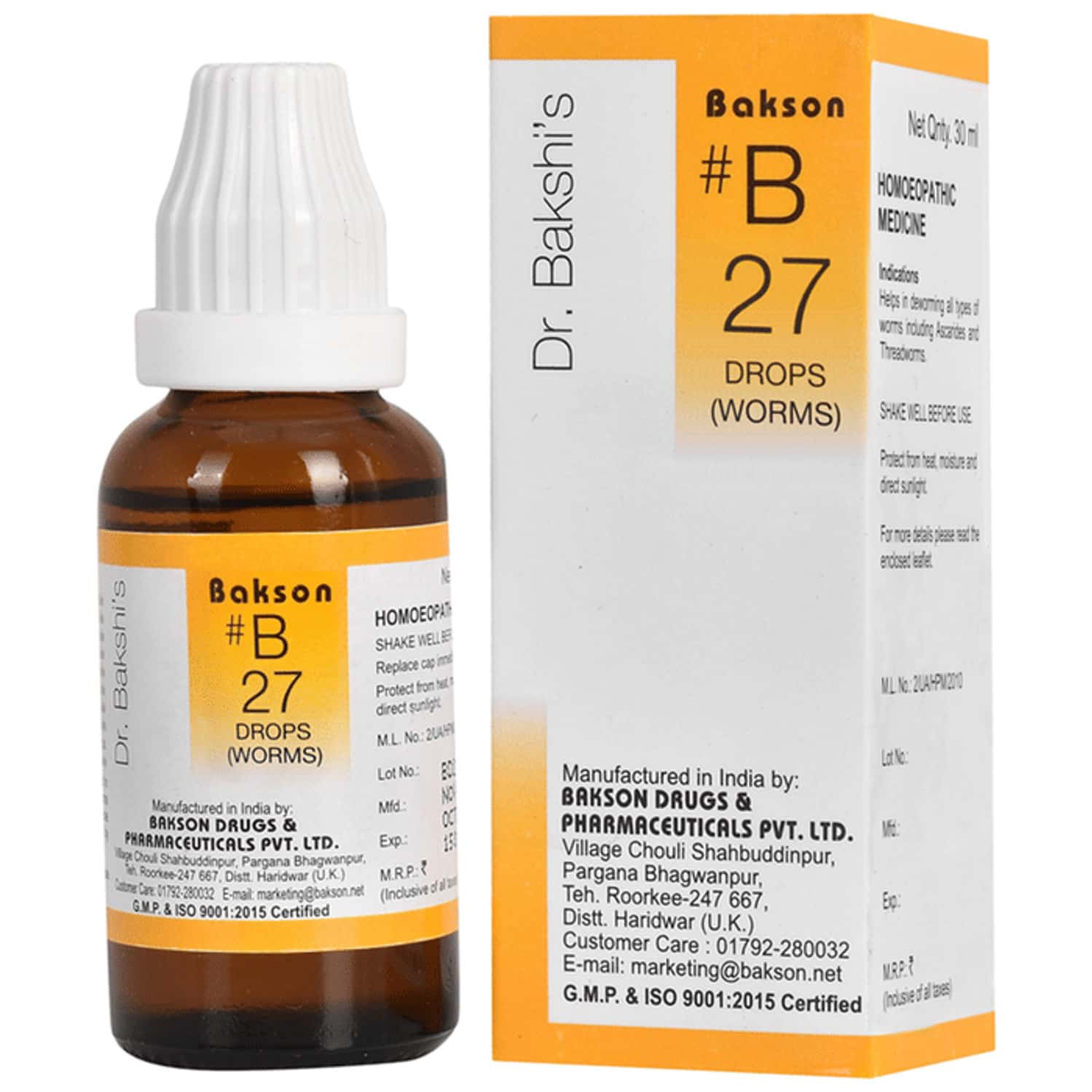 Dr Bakshi's Bakson Homoeopathy B27 Worms Drops 30 Ml