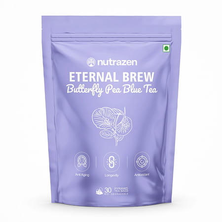 Nutrazen Eternal Brew Butterfly Pea Blue Tea Bags | Antioxidant Rich Herbal Tea | 30 Servings