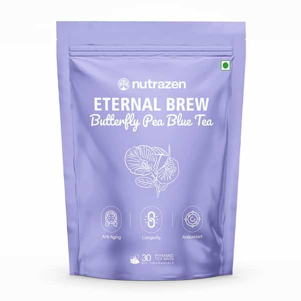 Nutrazen Eternal Brew Butterfly Pea Blue Tea Bags | Antioxidant Rich Herbal Tea | 30 Servings