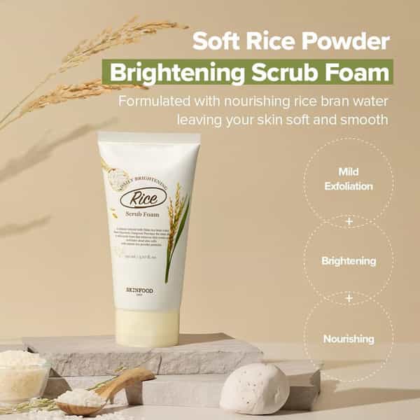 Skinfood Rice Daily Brightening Scrub Foam - Rice Bran Water - Cheorwon Odae - 150Ml