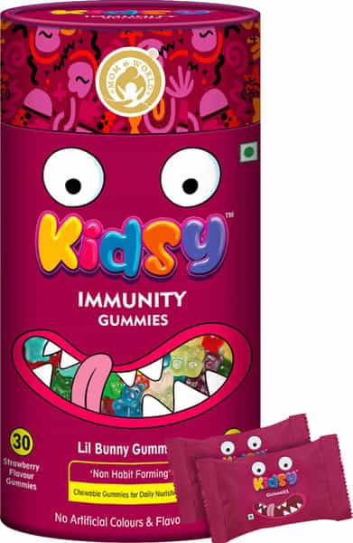 Mom & World Kidsy Immunity Gummies For Kids Chewable Gummies - 30 (Strawberry Flavour) Gummies