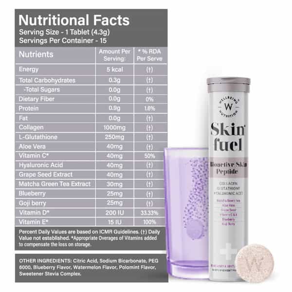 Wellbeing Nutrition Skin Fuel Japanese Collagen | L-Glutathione | Hyaluronic Acid For Skin - 30 Tabs