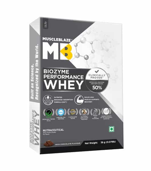 Muscleblaze Biozyme Performance Whey 25G Protein | 36G Sachet | Single Pack | Rich Chocolate