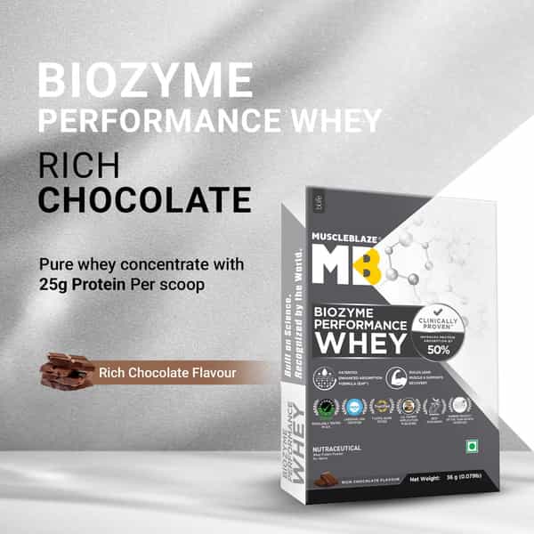 Muscleblaze Biozyme Performance Whey 25G Protein | 36G Sachet | Single Pack | Rich Chocolate
