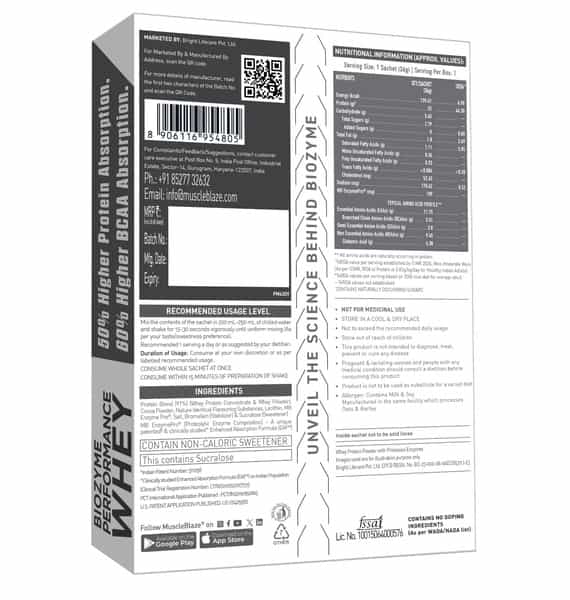 Muscleblaze Biozyme Performance Whey Rich Chocolate 36G (Single Serving)