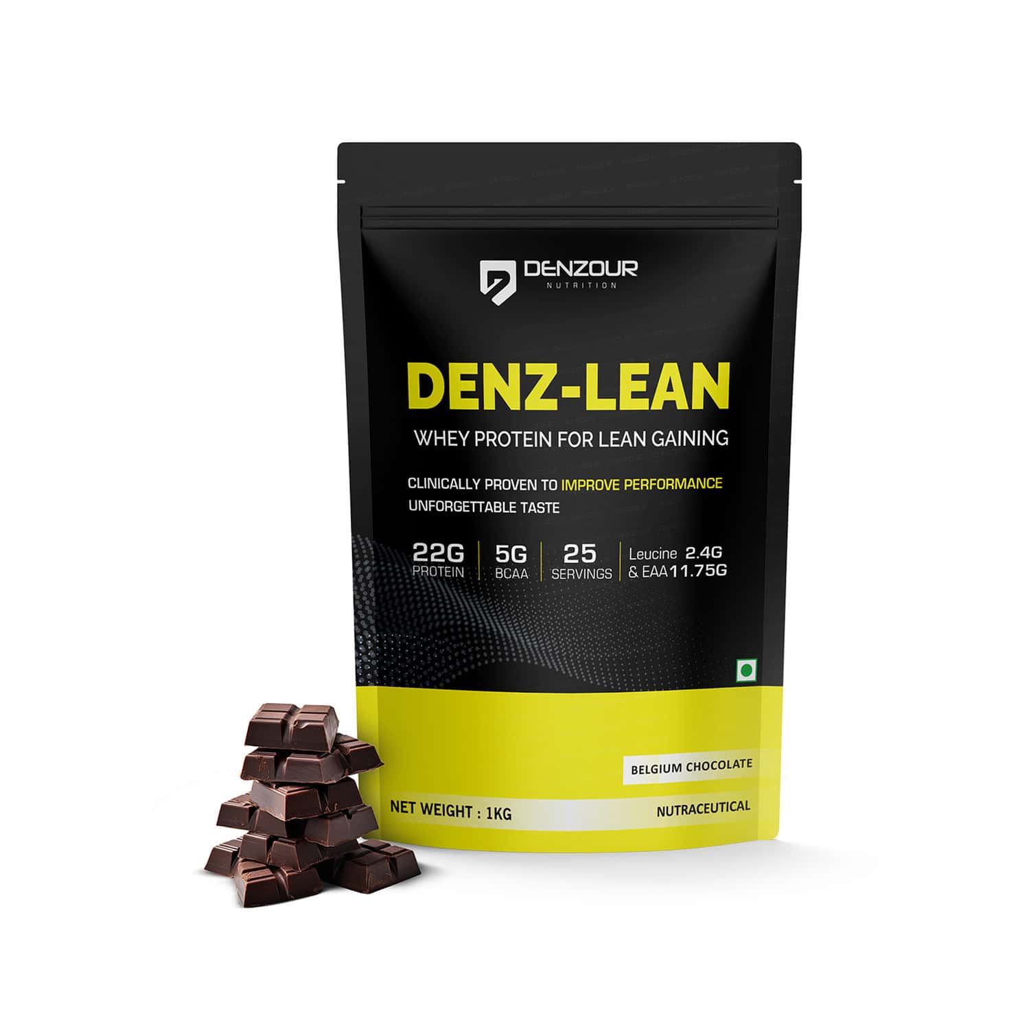 Denzour Nutrition Denz - Lean Whey Protein - Belgium Chocolate | 1kg | For Lean Muscle Gains