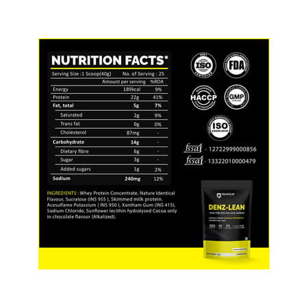 Denzour Nutrition Denz - Lean Whey Protein - Belgium Chocolate | 1kg | For Lean Muscle Gains