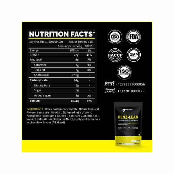Denzour Nutrition Denz - Lean Whey Protein - Belgium Chocolate | 1Kg | For Lean Muscle Gains