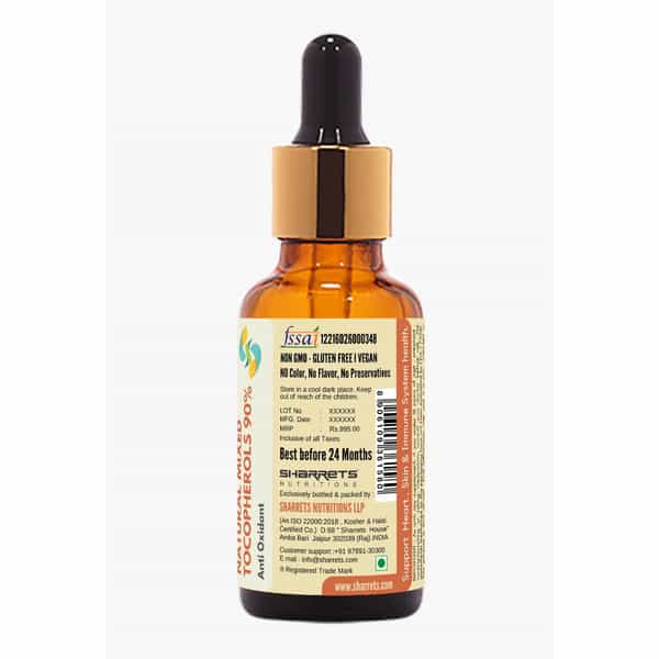 Sharrets E - Organic Vitamin E Oil For Face | Skin | Hair - Natural Mixed Tocopherols | Vegan