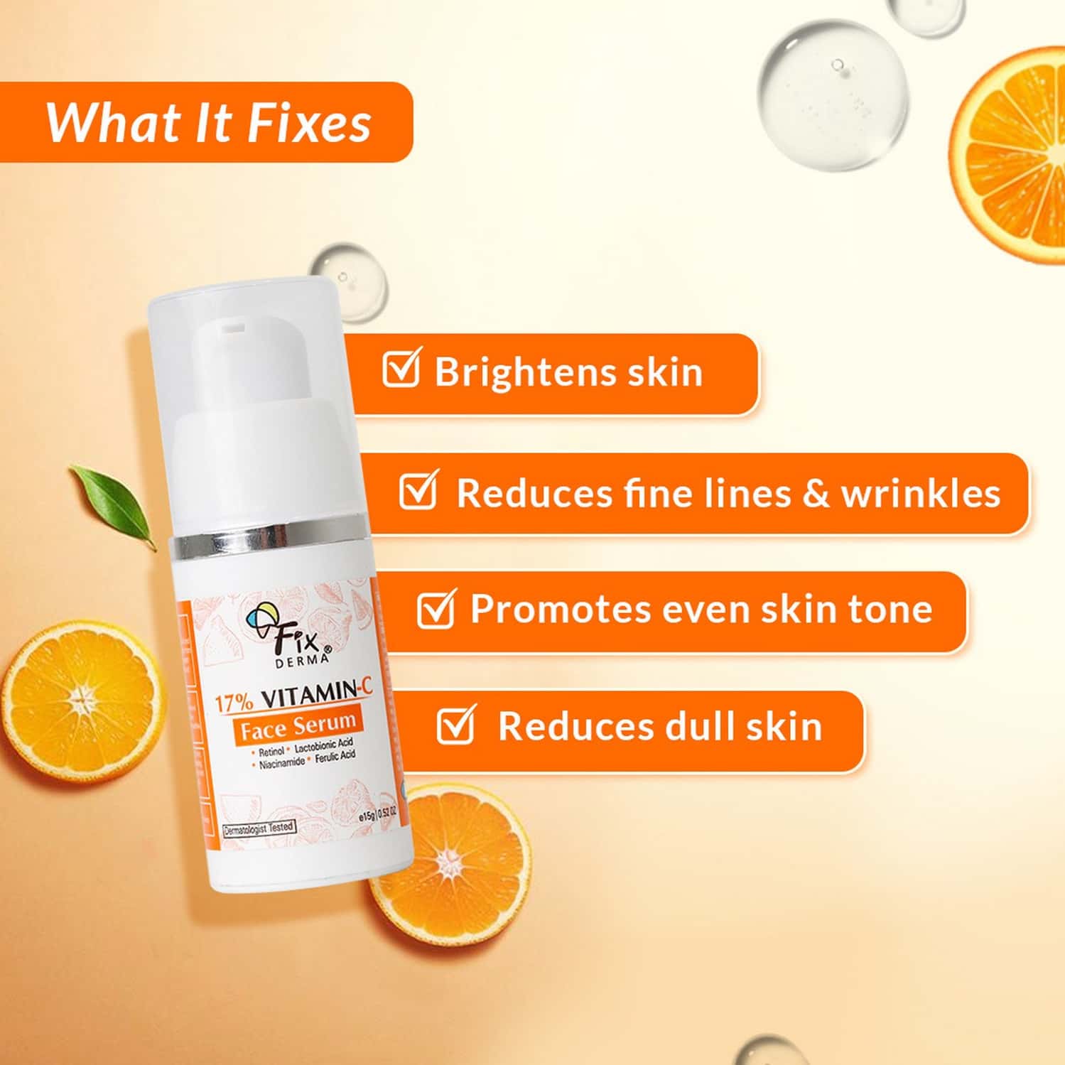 Buy FIXDERMA 17 VITAMIN C FACE SERUM FOR GLOWING SKIN 15G Online