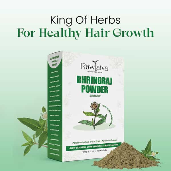 Raw Tatva Bhringraj Powder | Hair Fall Reduction & Scalp Nourishment | All Hair Types | 100G
