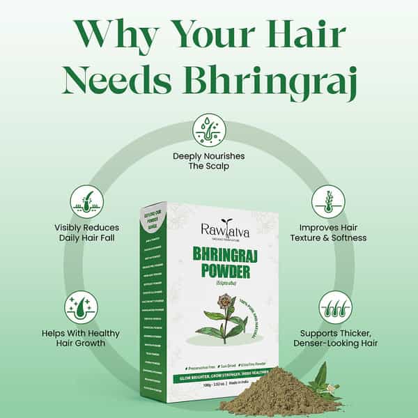 Raw Tatva Bhringraj Powder | Hair Fall Reduction & Scalp Nourishment | All Hair Types | 100G