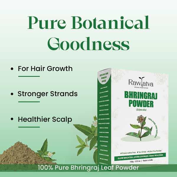 Raw Tatva Bhringraj Powder | Hair Fall Reduction & Scalp Nourishment | All Hair Types | 100G