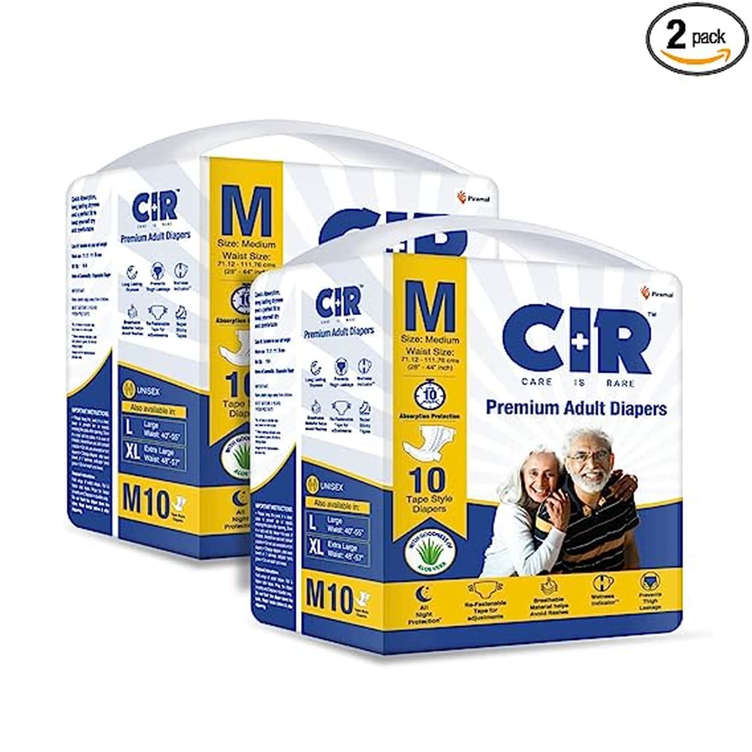 Cir Premium Adult Tape Diapers- Medium (Waist 28-44 Inches)- 10 Units X Pack Of 2