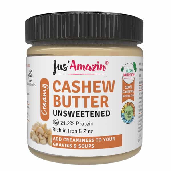 Jus Amazin Creamy Cashew Butter-Unsweetened (200G) |Clean Nutrition |100% Cashewnuts| Dairy-Free
