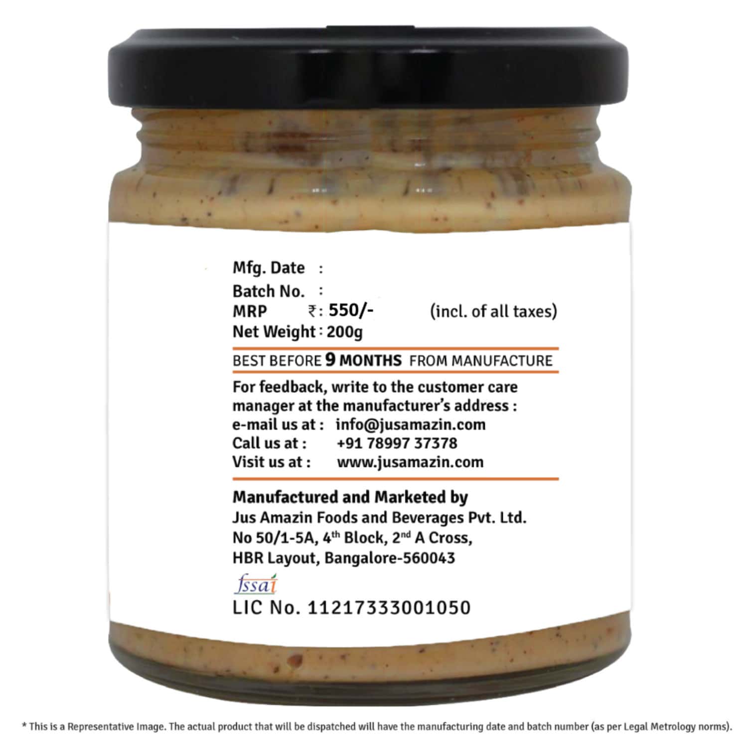 Buy JUS AMAZIN CREAMY CASHEW BUTTERUNSWEETENED (200G) CLEAN NUTRITION