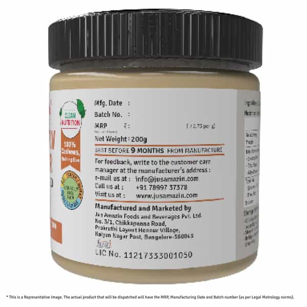 Jus Amazin Creamy Cashew Butter-Unsweetened (200G) |Clean Nutrition |100% Cashewnuts| Dairy-Free