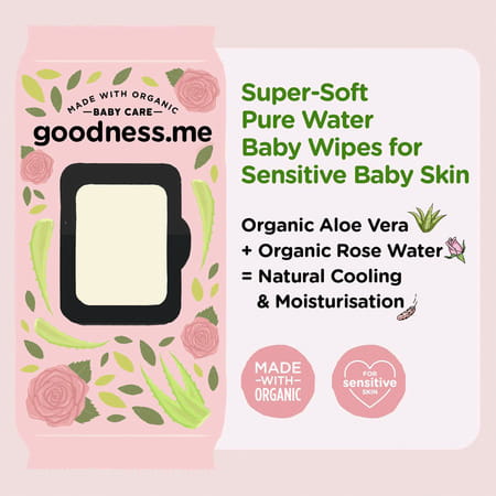 Goodness.Me Made With Organic Pure Water Baby Wet Wipes Pediatrician Certified Pack Of 3 (216 Wipes)