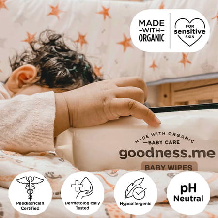 Goodness.Me Made With Organic Pure Water Baby Wet Wipes Pediatrician Certified Pack Of 3 (216 Wipes)