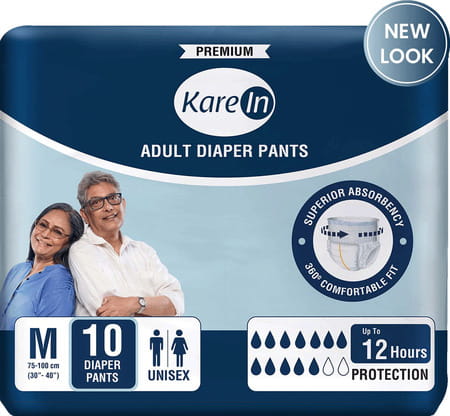 Kare In Premium Adult Diaper Pants Medium 75 - 100 Cm (30"- 40") Unisex Elastic Waist 10 Count