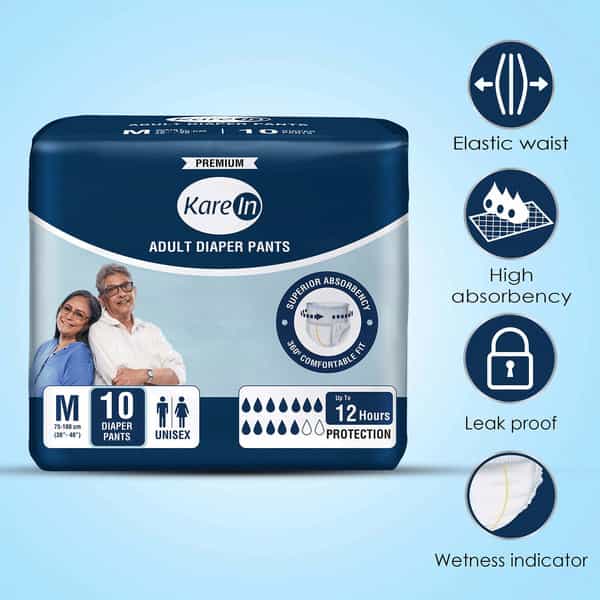 Kare In Premium Adult Diaper Pants Medium 75 - 100 Cm (30"- 40") Unisex Elastic Waist 10 Count