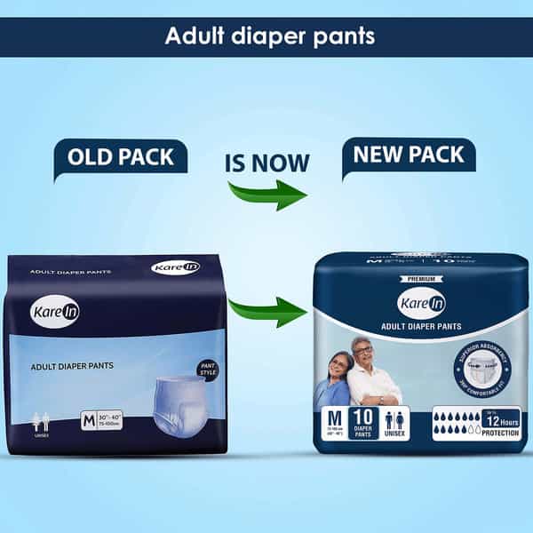 Kare In Premium Adult Diaper Pants Medium 75 - 100 Cm (30"- 40") Unisex Elastic Waist 10 Count