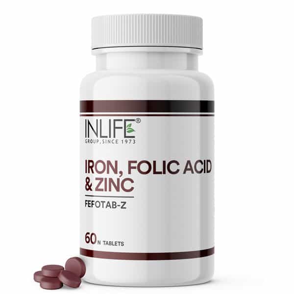 Inlife Iron Folic Acid Zinc Blood Builder Supplement For Men & Women 60 Tablets For Iron Production