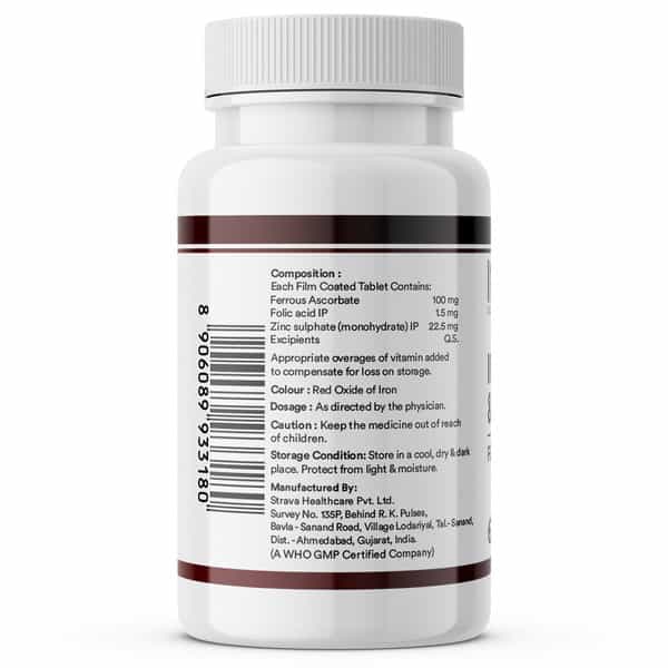 Inlife Iron Folic Acid Zinc Blood Builder Supplement For Men & Women 60 Tablets For Iron Production